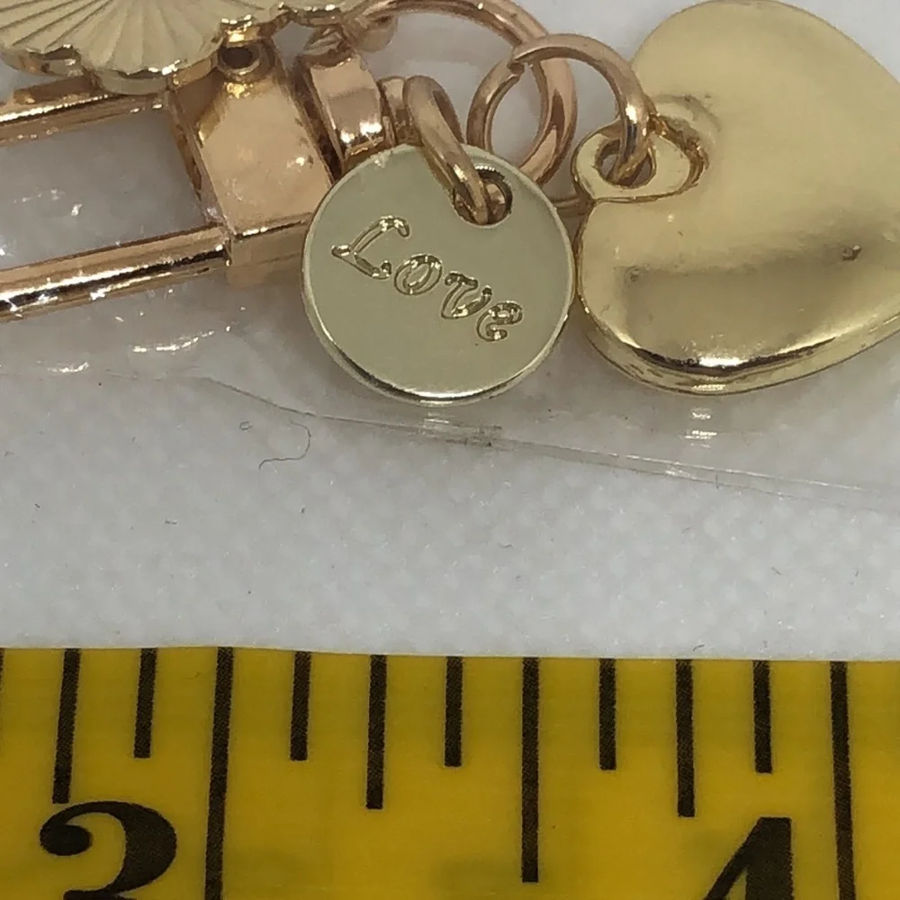 Bag Charm Gold Tone with White Flower, Heart, Love